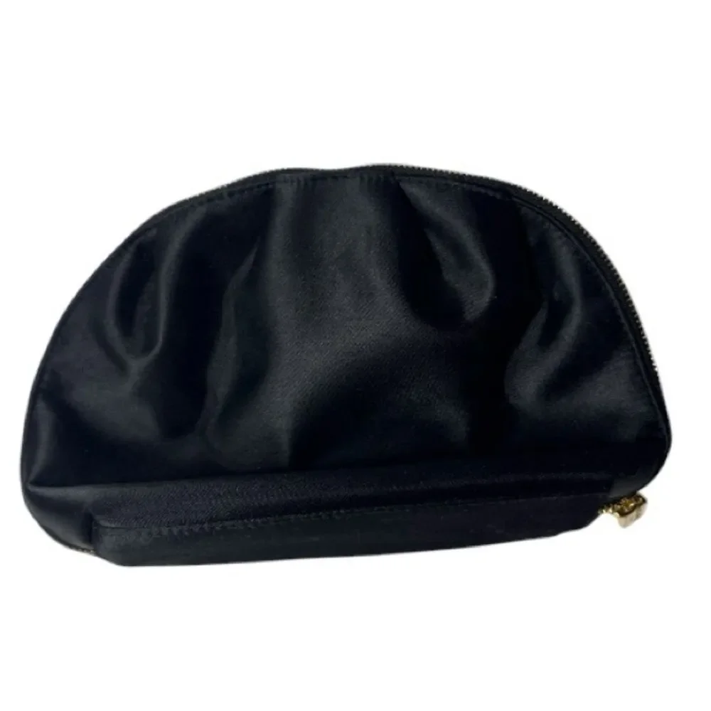 Dolce And Cabbana Black Satin Cosmetic Pouch with Gold Plaque